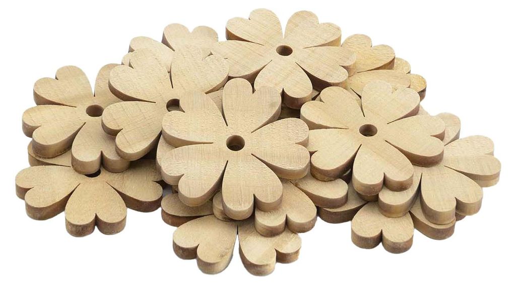 20 Stück Holzblumen 6,5 cm Durchmesser mit 8 mm Loch zum Bemalen und Dekorieren von Blumentöpfen