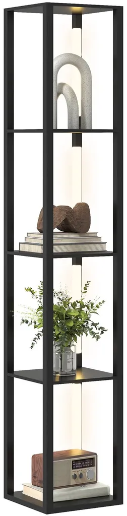 Lampadaire étagère LED dimmable noir avec interrupteur à pied pour salon