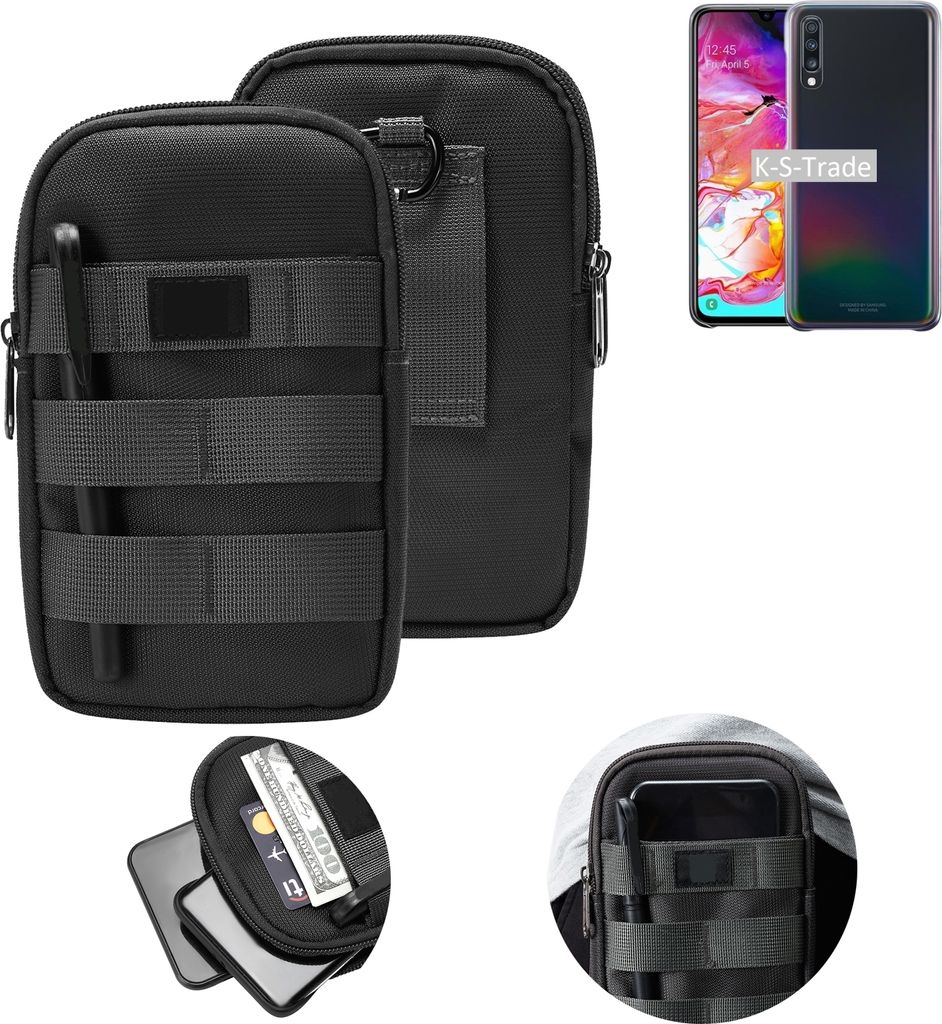 K-S-Trade Holster Gürtel Tasche kompatibel mit Samsung Galaxy A70 Handy Tasche Schutz Hülle dunkel-grau viele Fächer, 1x