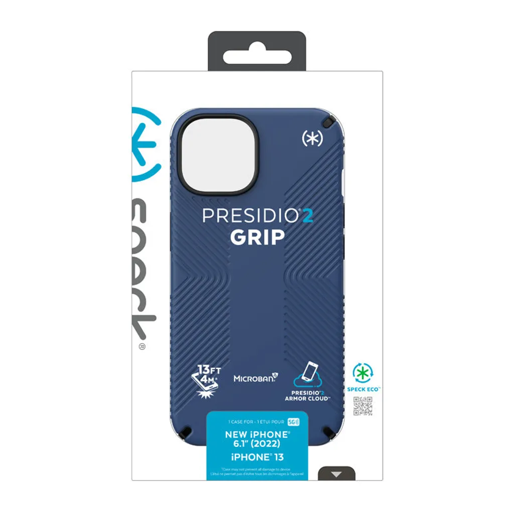 Coque iPhone 14 avec Grip Antidérapant Speck Presidio2 Microban Bleu