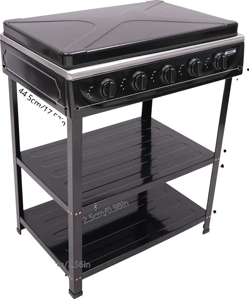 Plat de cuisson gaz 5 feux noir : Cuisinière portable polyvalente G50