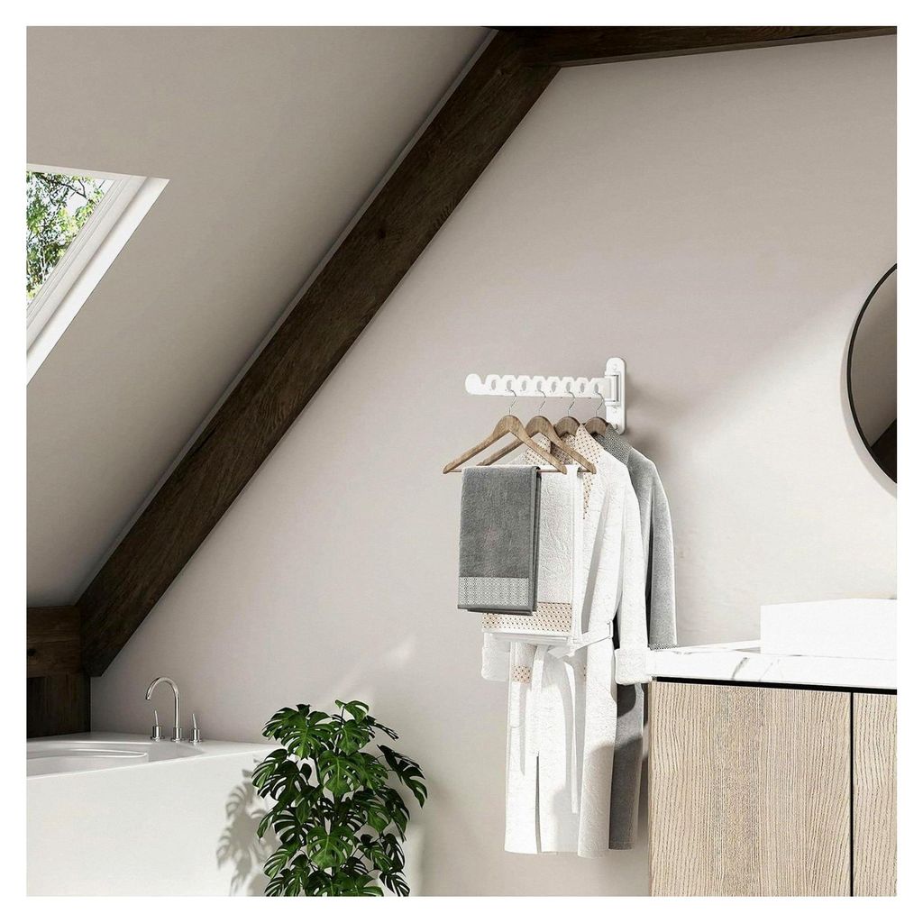 Wand-Kleiderständer klappbar, 180° drehbare Kleiderhaken, Edelstahl Wandhaken mit 6 Löchern für Balkon, Waschküche, Badezimmer (Weiß)