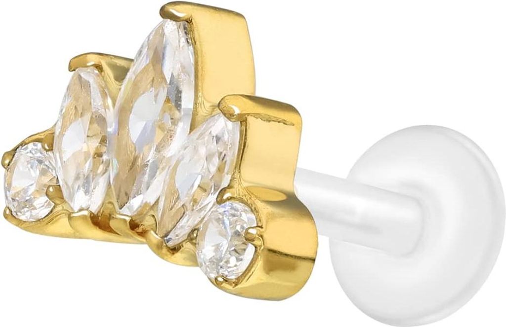 Ohrpiercing, Nasenpiercing PTFE Labret mit Innengewinde + Titan-Aufsatz LOTUSBLÜTE Gold Stablänge: 9mm | Stabstärke: 1,2mm