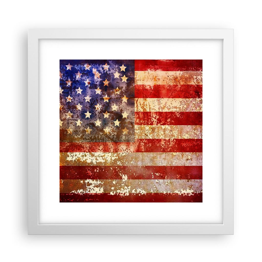 Gerahmtes Poster - Weißer Rahmen - Amerika Flagge national patriotisch - 30x30 cm - Wand Bild - Wanddeko - Wandbilder - Wandposter - Bilderrahmen ...