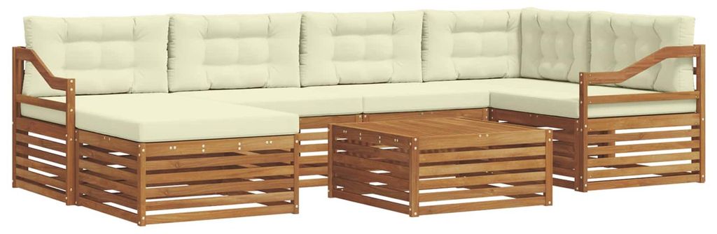 vidaXL Outdoor-Sofagarnitur mit Kissen 7 pcs Natur und Creme