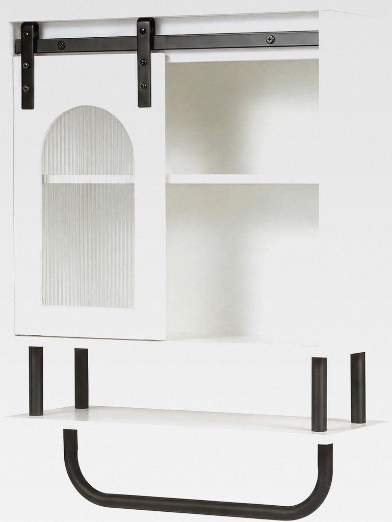 Badezimmerschrank hängend, Hängeschrank mit Handtuchhalter, Wandschrank mit offenem Fach & Schiebetür, für Bad, Wohnzimmer, Küchen, 50 x 20 x ...