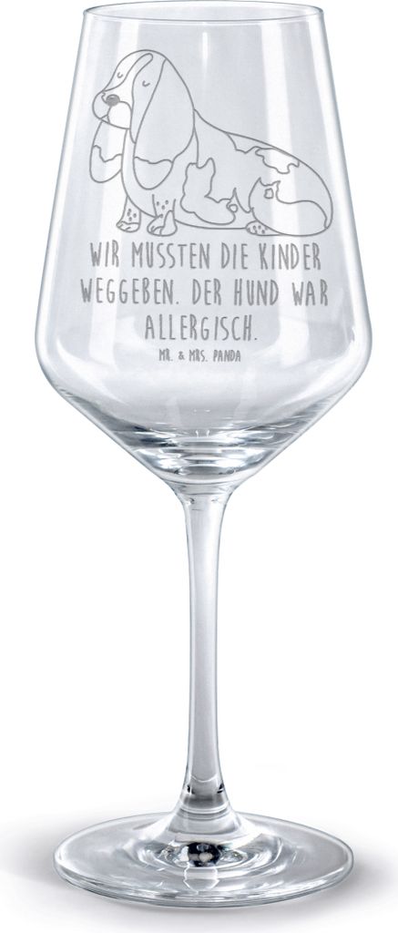 Mr. & Mrs. Panda Weinglas Hund Basset Hound - Transparent - Geschenk, Kelch, Süß, Rotweinglas mit Gravur, graviert, Wauwau, Sprüche, Rotwein Gla...