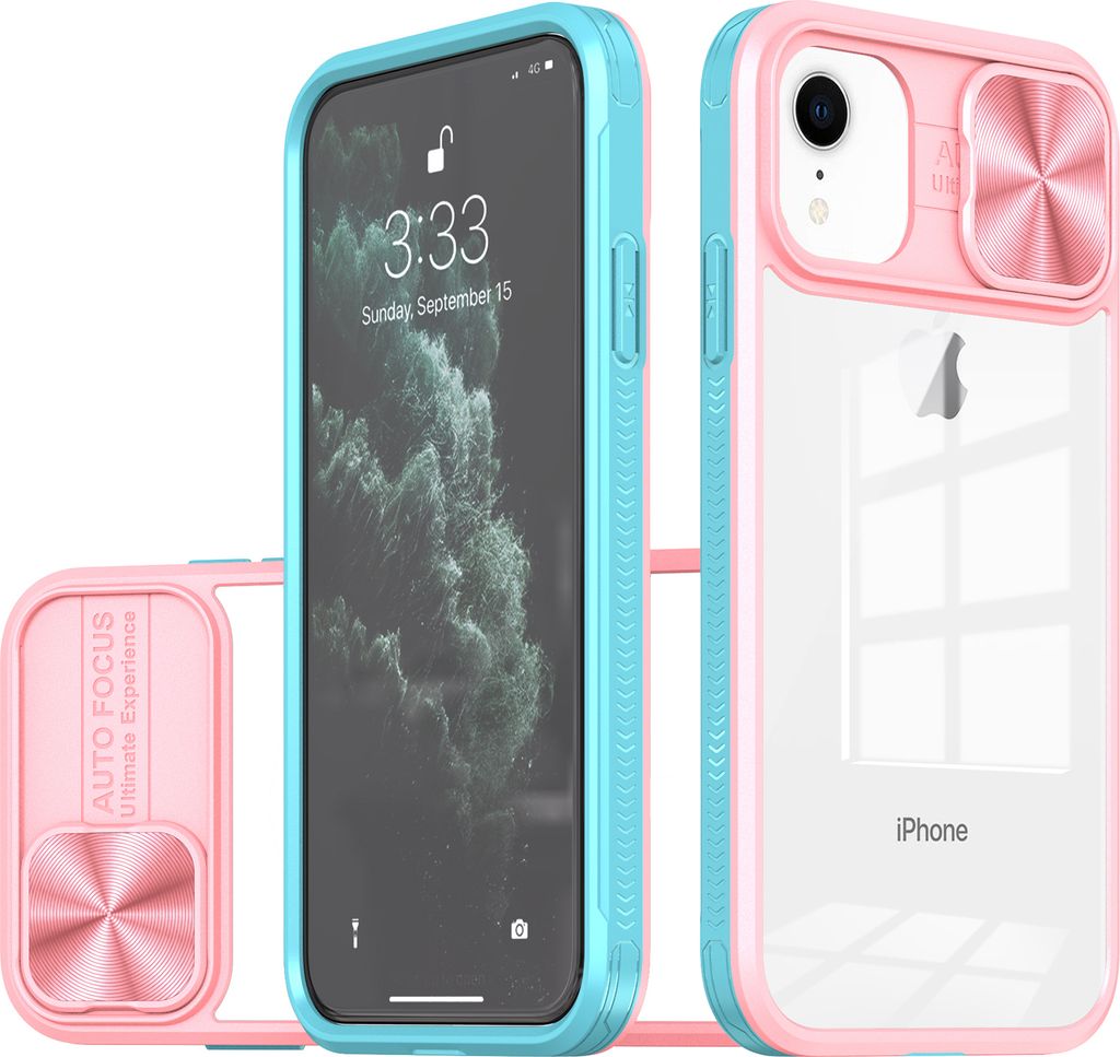 Hülle für iPhone XR Transparent TPU Bumper Schutzhülle mit Schiebe Kamera Schutz Pink