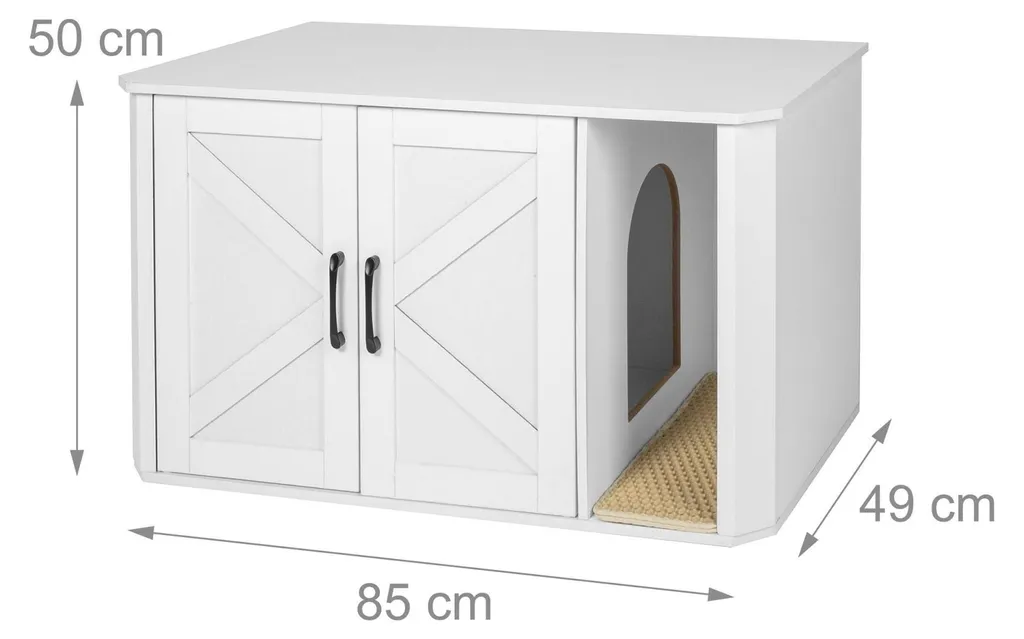 Meuble litière chat multi-usage effet bois avec tapis anti-projections - 4