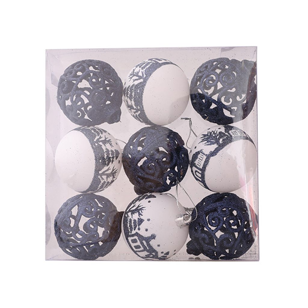 9pcs Hollow Glitter Weihnachtsbällchen Anhänger Plastik mit Plastikfestivalbällchen Anhänger Partyzubehör-Blau