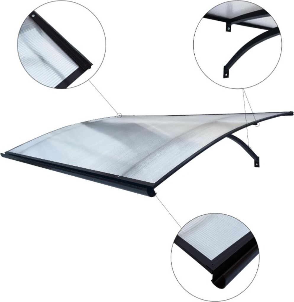 Vordach aus aluminium STARKEDACH L-160, dunkelgrau, 160x100x25cm; mit 6mm polycarbonat beschichtung