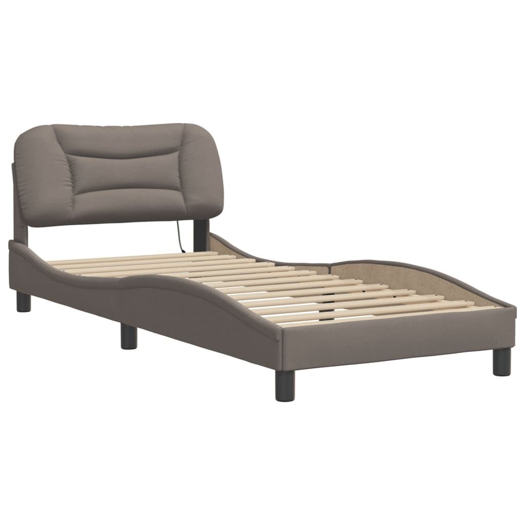 "im Sonderangebot"Bettgestell - CLORIS - Einzelbett - mit LED ohne Matratze "Hvar" Taupe 90x190 cm - Einfache Montage - Stoff - NeuMöbel2333675