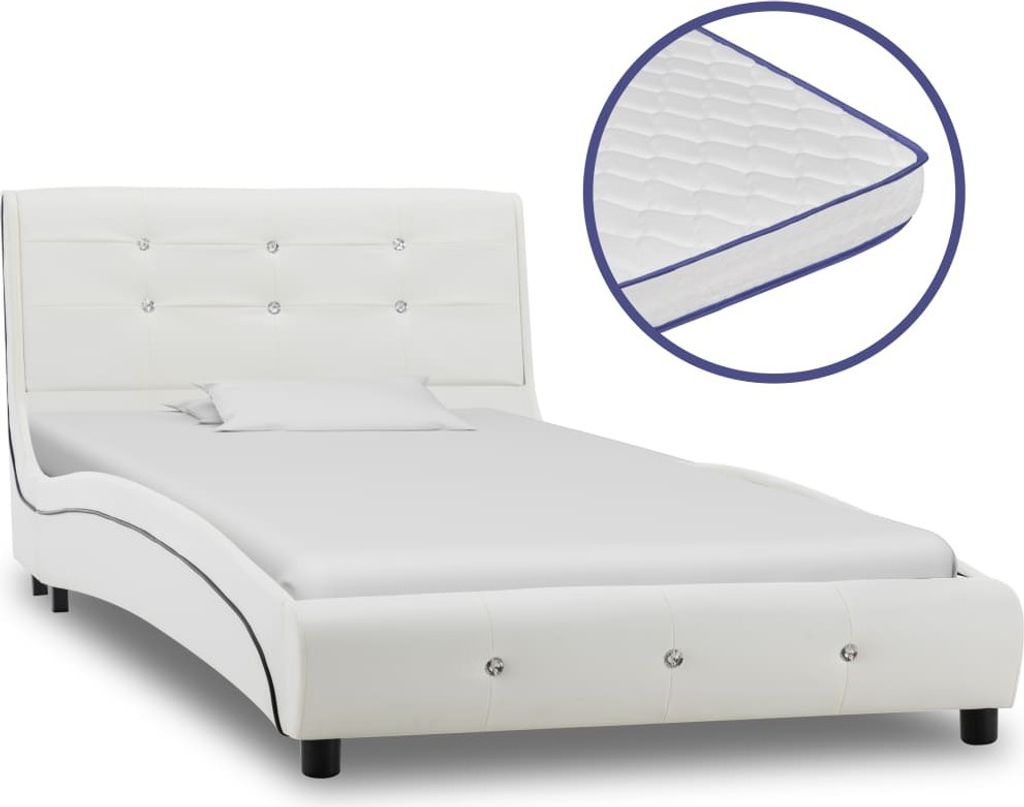 Bett mit Memoryschaum-Matratze Weiß Kunstleder 90×200 cm
