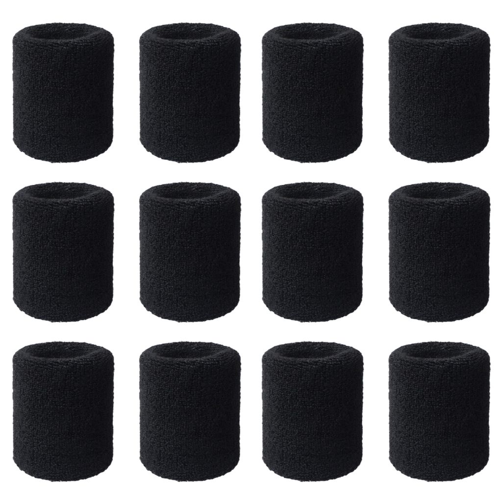 Sport Wristbands 12 Pack, Sport Schweißband Armband Weiche verdickte Baumwolle, für Fußball Basketball Tennis Gymnastik,(black)