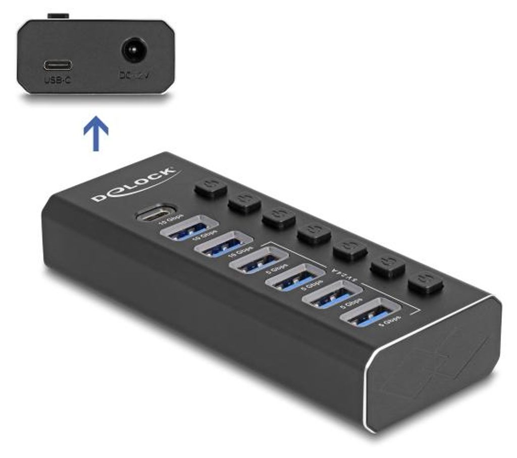 Delock Hub - 10 Gbps, 4 Fast Charging Ports with switch and Produktbild 
