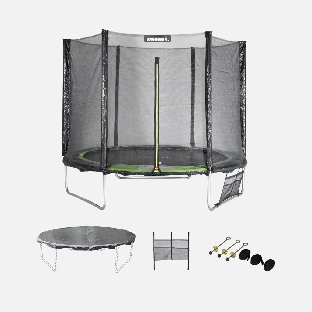sweeek - Trampolin 250 cm mit Sicherheitsnetz und Zubehörpaket - Grün