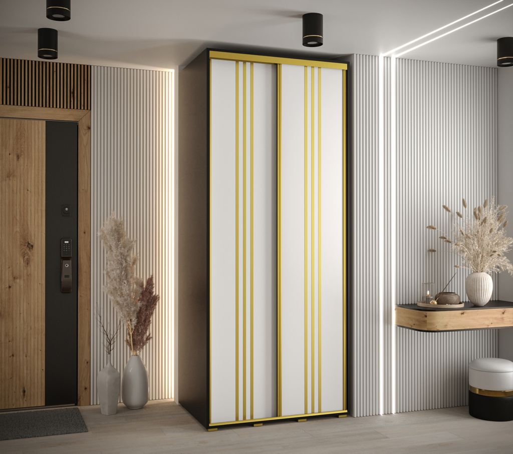 Kleiderschrank YVONA 6 – 120/60 cm, schwarz/weiß/gold