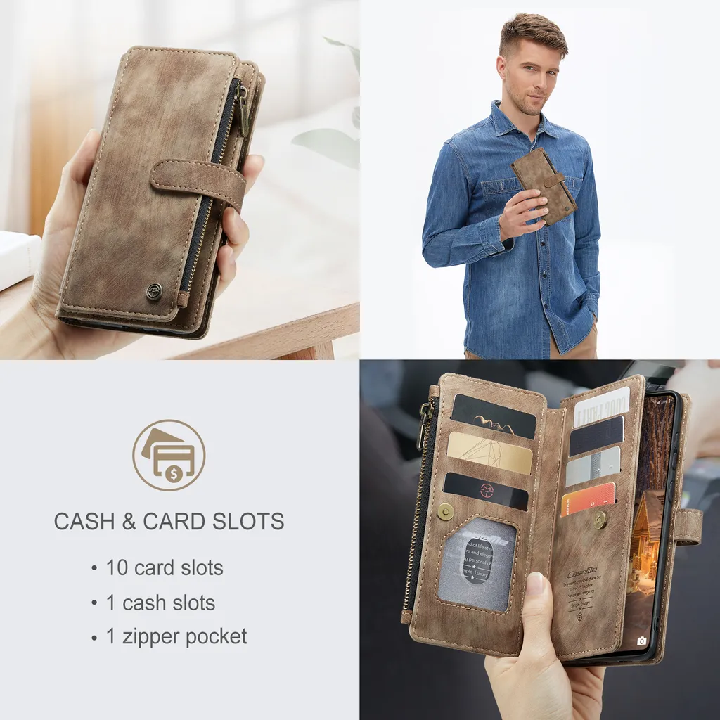 Galaxy A33 5G custodia del telefono cellulare, chiusura a zip custodia in Finto cuoio flip cover chiusura magnetica porta carte funzione stand portafoglio custodia protettiva per Samsung Galaxy A33 5G marrone - 5