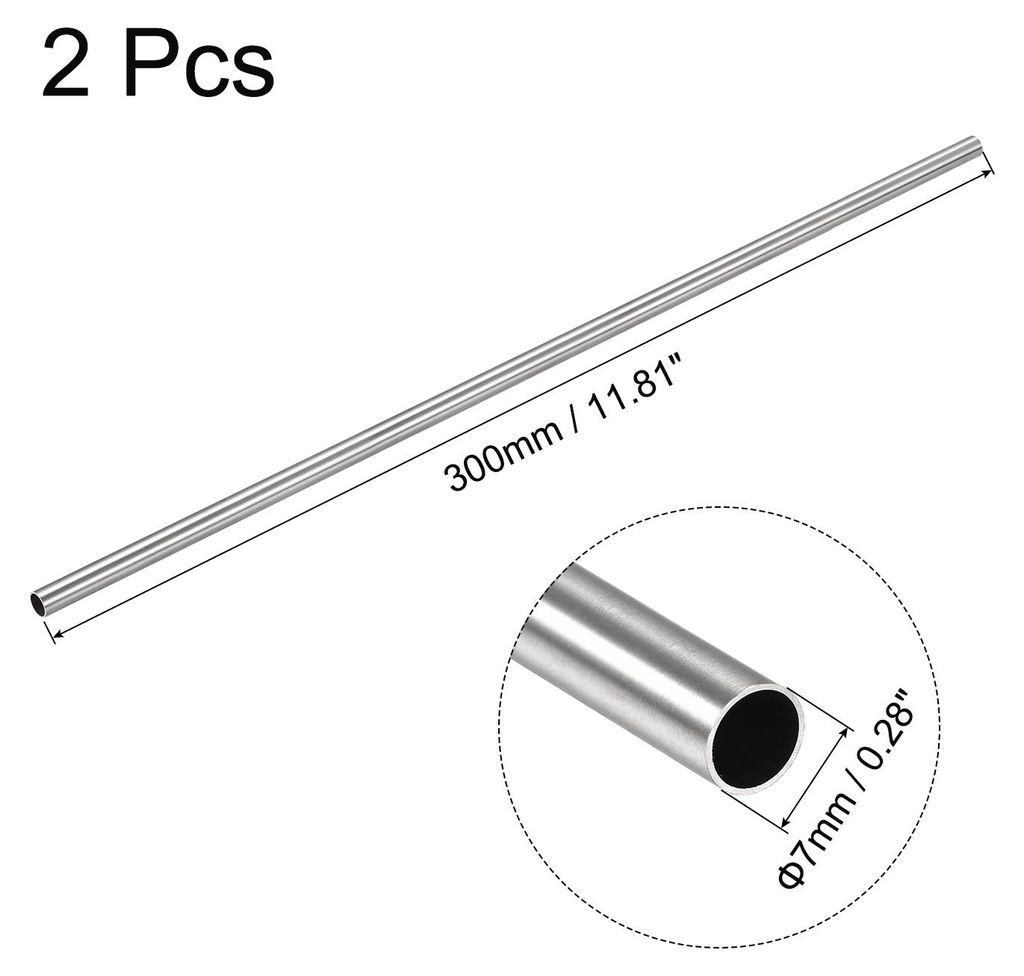 2 Stš¹ck 316 Edelstahl Rohr 7mm Au?endurchmesser, Nahtlose Gerade Rundrohr 0,5mm Wandst?rke, Runde Edelstahlrohr 300mm L?nge, Industrie Pr?zision...
