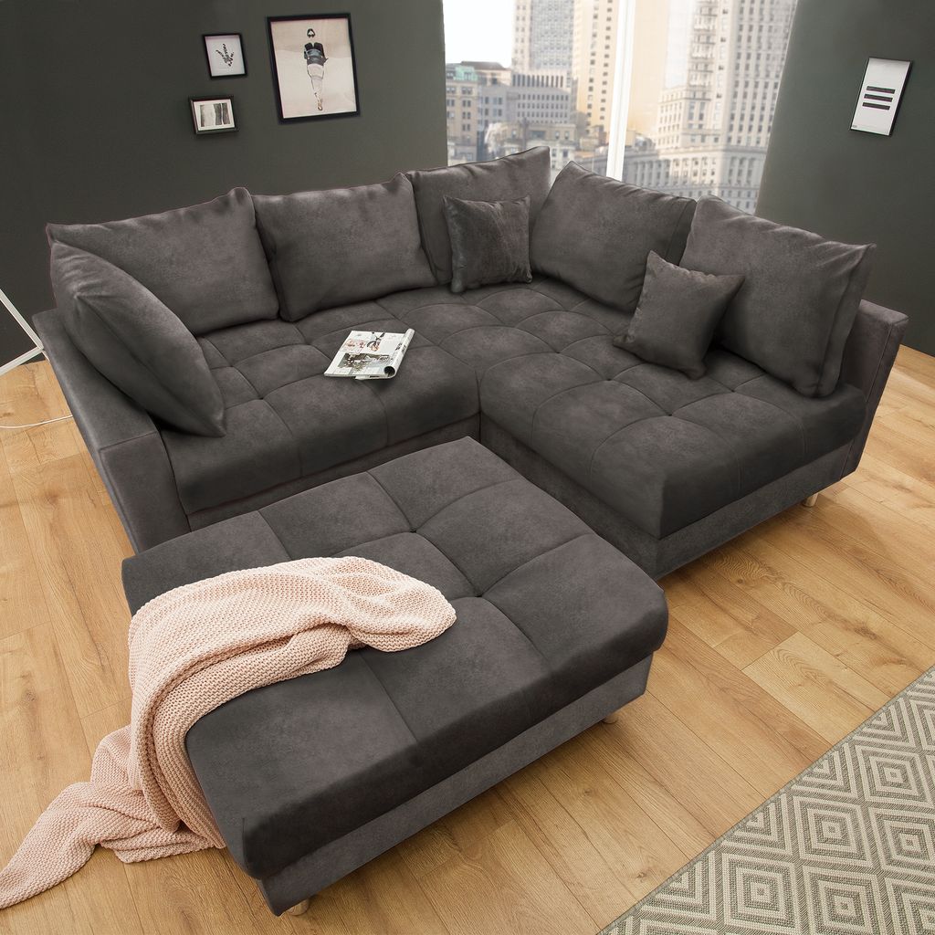 Moderne Wohnlandschaft KENT 220cm grau Samt Ecksofa Produktbild 