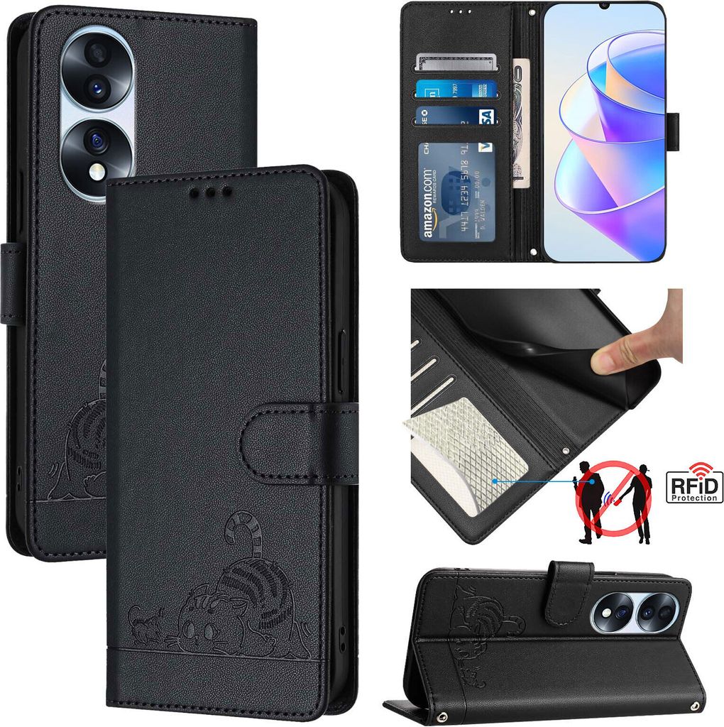 Leder Hülle für Honor 70 Pro Süße Katze Flip Case Produktbild 