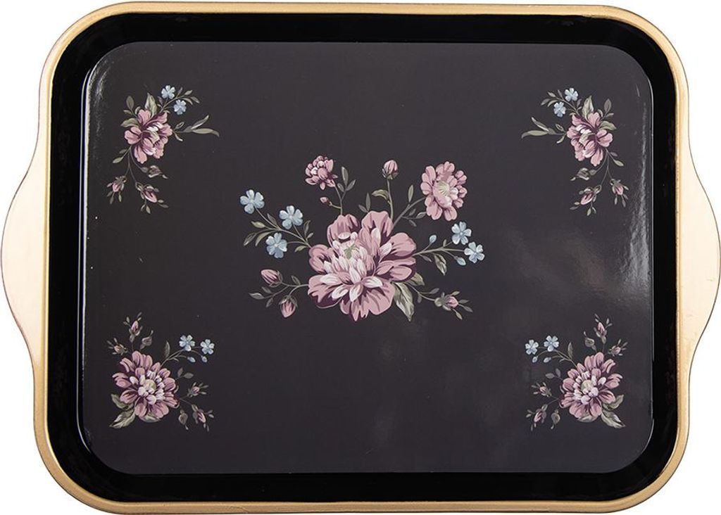 Clayre & Eef Tablett 38x27x2 cm Schwarz Kunststoff Produktbild 