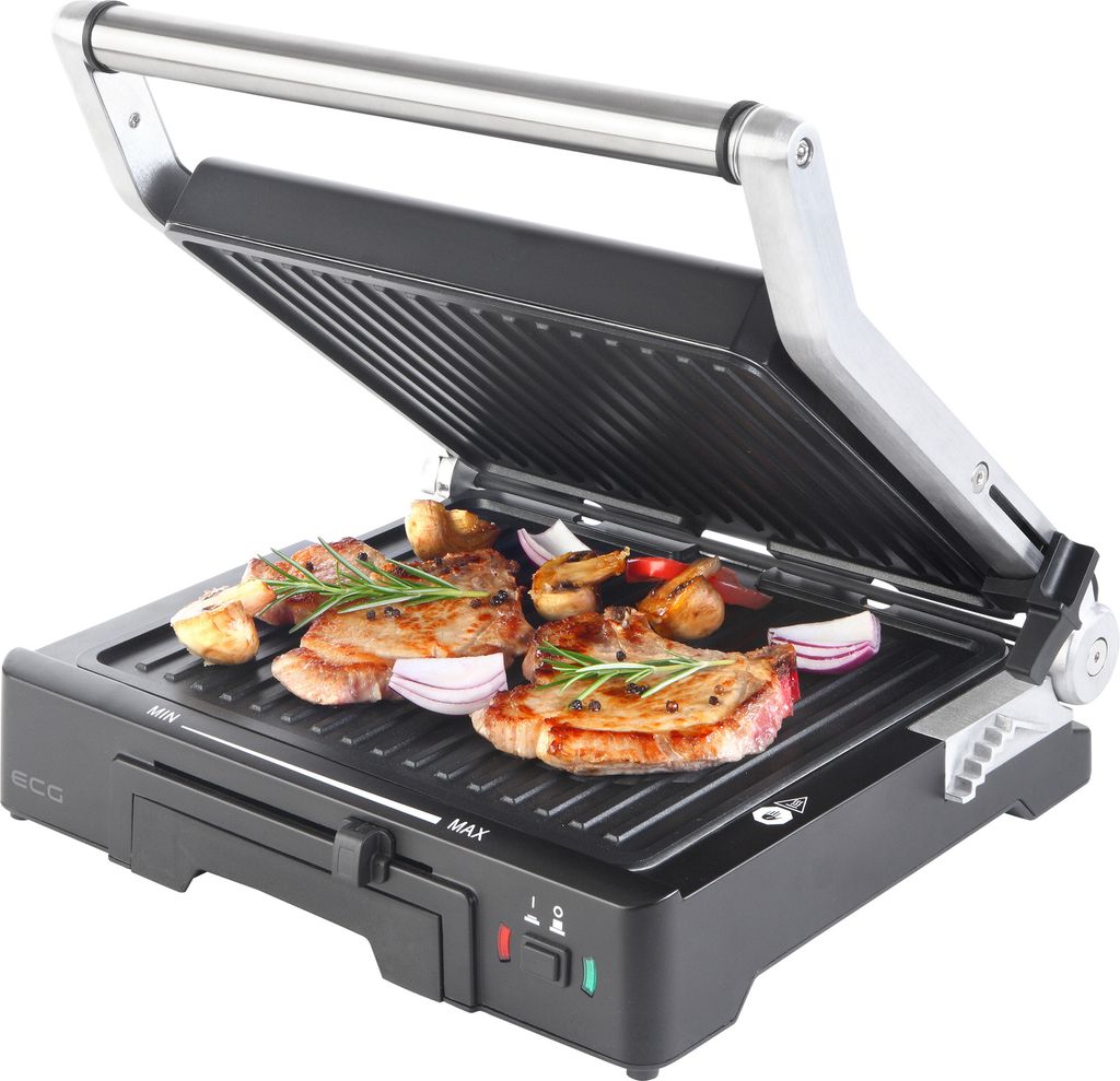 ECG KG 300 deluxe | Kontaktgrill | 3 Betriebslagen |Einstellbare Höhe der oberen Platte | Variable Temperatureinstellung | Abnehmbare Grillplatten |
