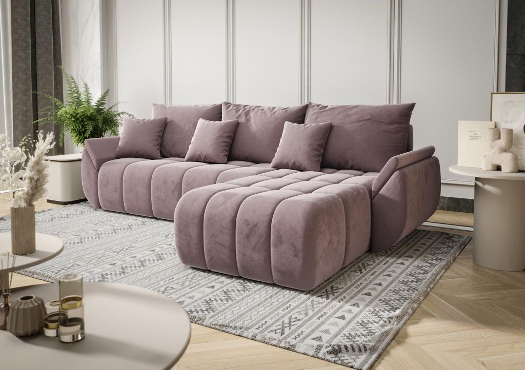 Ecksofa Schlafsofa LOUISE Stoff Monolith Flieder Ottomane Rechts
