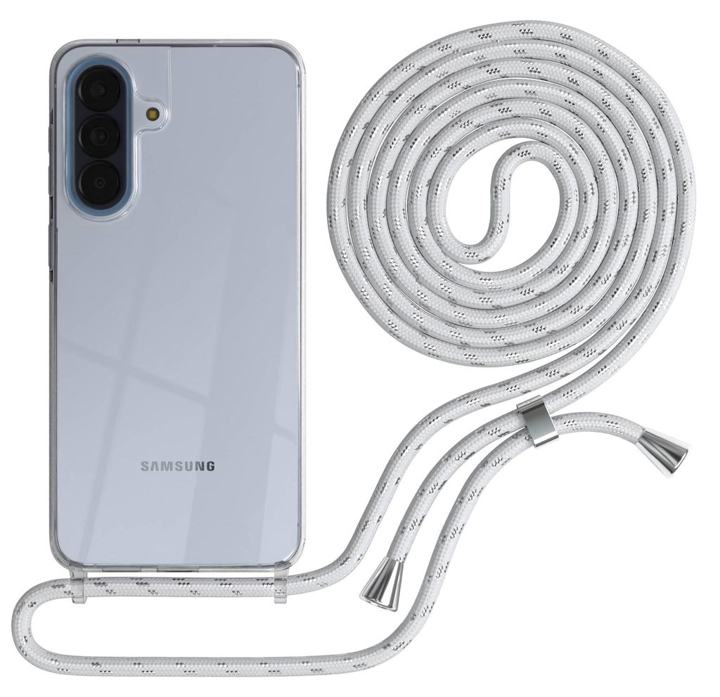 EAZY CASE Handykette kompatibel mit Samsung Galaxy A57, Handyhülle mit Umhängeband, Handykordel, Schutzhülle Clear, Band in Weiß