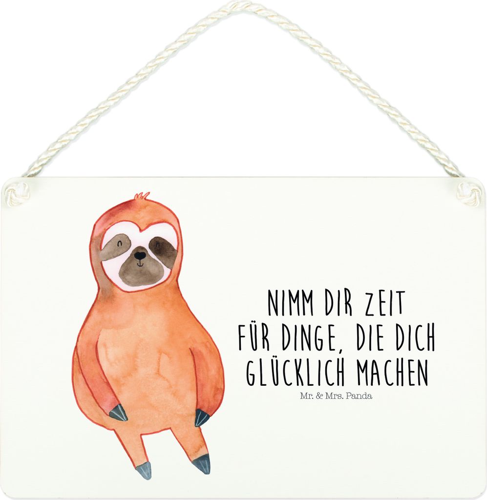 Mr. & Mrs. Panda holzbild Faultier Zufrieden DIN A4 - Weiß - Geschenk, Schild, Glück, Wandbild Holz, Pause, sprüche, Türschild, kleine aufmerks...