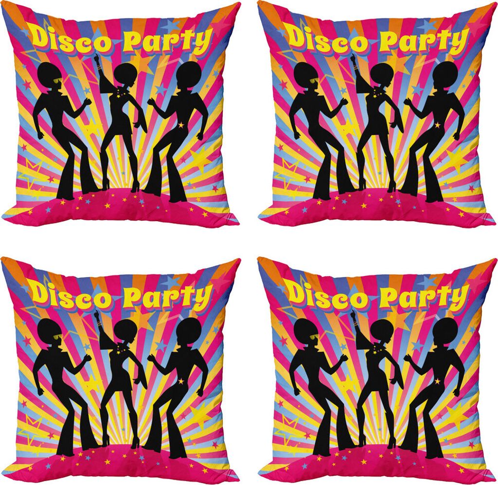 ABAKUHAUS 70s-Party Kissenbezug Set (4 Stück), Disco-Tanz-Funky, Moderner Doppelseitiger Digitaldruck, 60 cm x 60 cm, Mehrfarbig