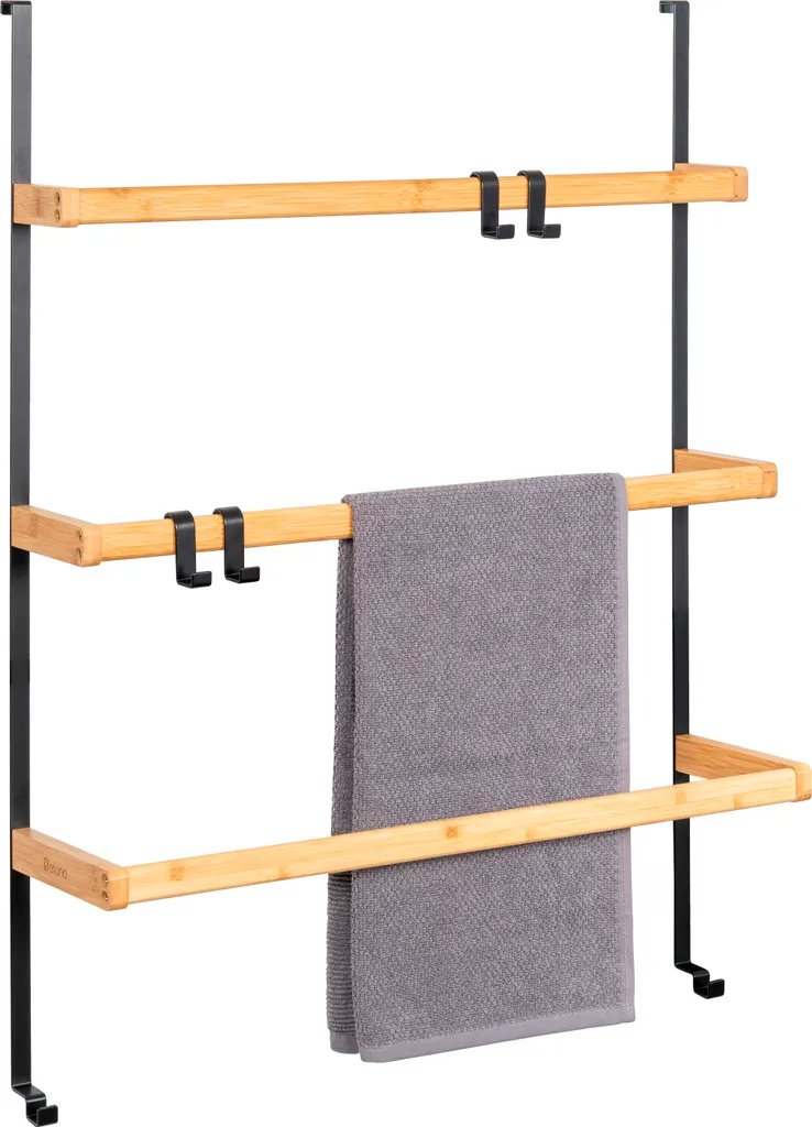 Portasciugamani da Porta Nero eluno - Design in Bambù senza Fori