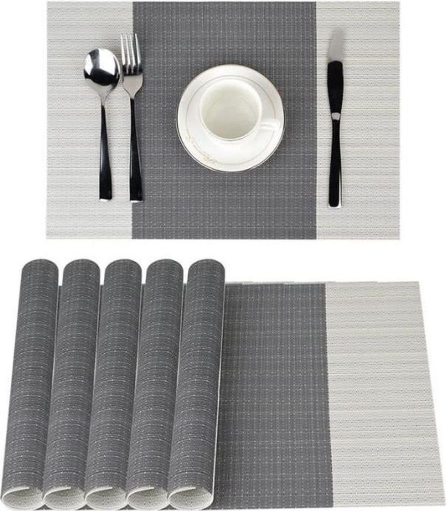 6er-Set rutschfeste Platzsets, hitze- und abriebfest, kratzfest, graubeige