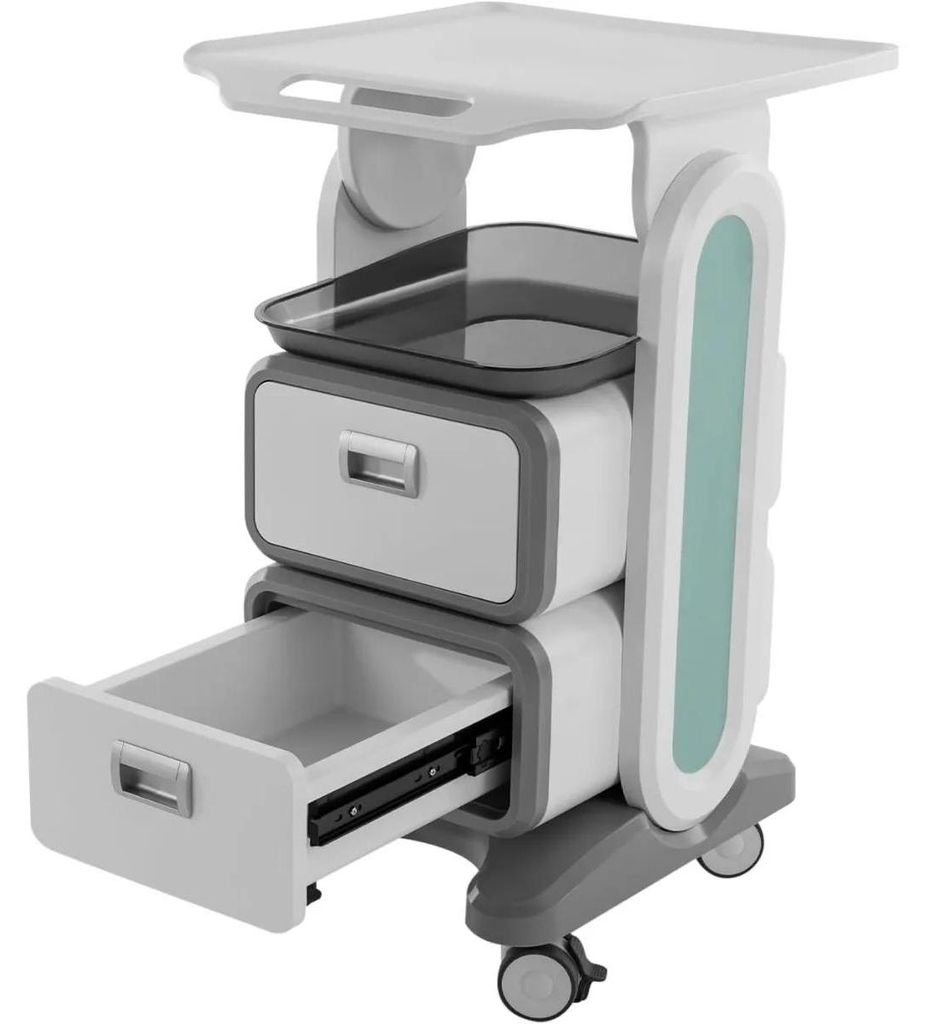 Medizinischer Rollwagen - Gerätewagen mit 2 Schubladen und 2 Ablagen - ABS Metall - Tragkraft 60 kg - Für Krankenhaus Praxis Salon Labor Zuhause ...