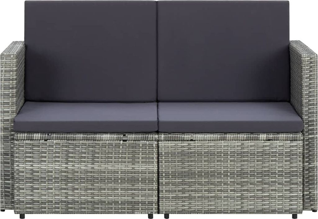 vidaXL 2-Sitzer-Gartensofa mit Auflagen Grau Poly Rattan Produktbild 