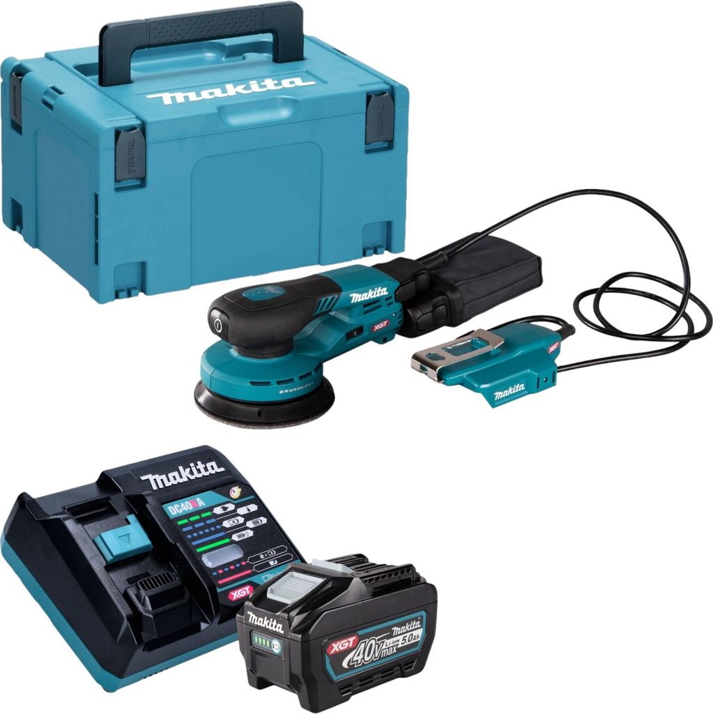 Makita BO 003 CGT101 Akku Exzenterschleifer 40 V max. 125 mm 3,0 mm Hub Brushless + 1x Akku 5,0 Ah + Ladegerät + Makpac
