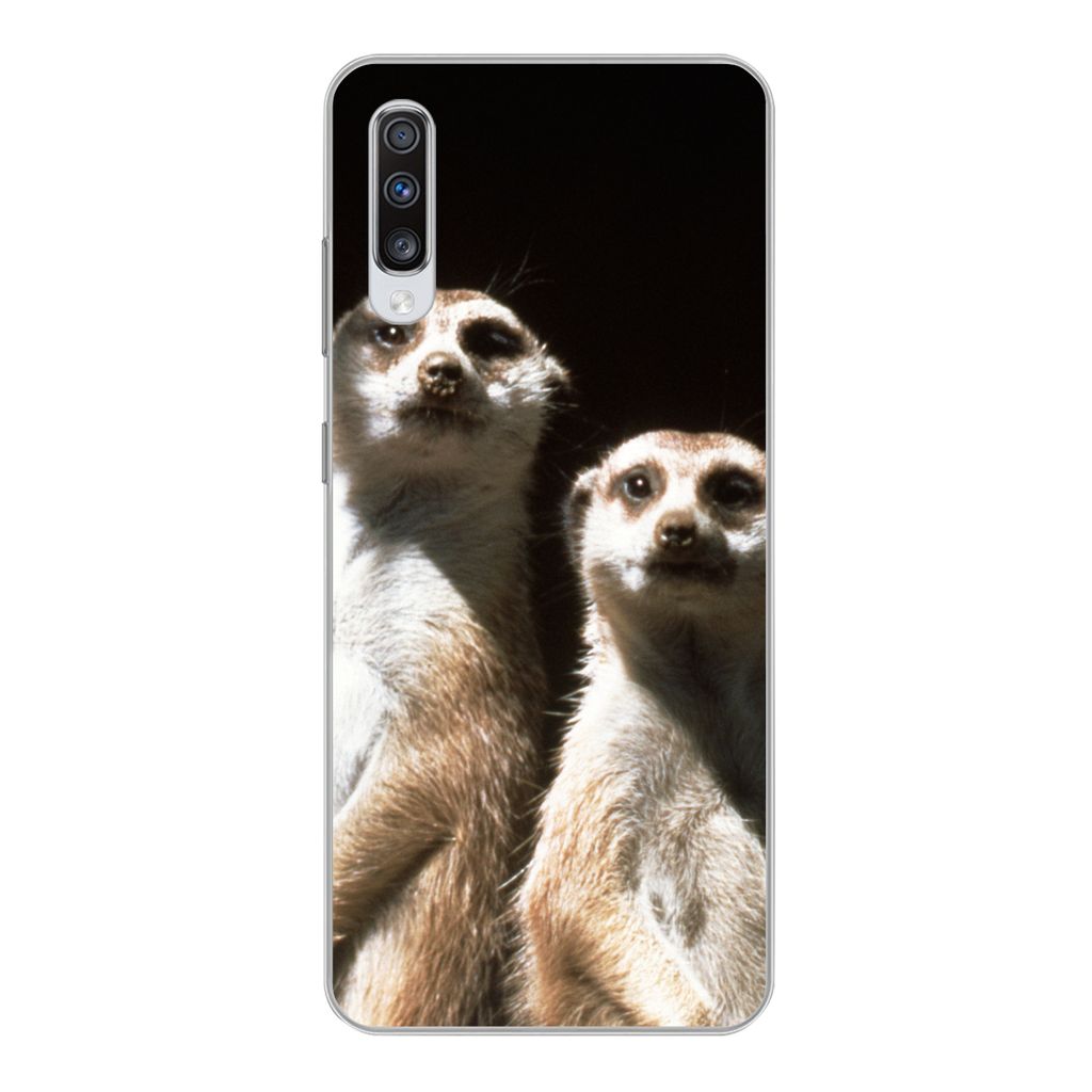 MuchoWow Handyhülle Schutzhülle Hülle für Samsung Galaxy A70 Schwarz - Erdmännchen - Tiere Silikon Softcase Handy Hülle - Schutzhaube