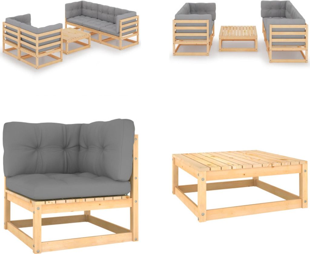 vidaXL 6 tlg. Garten Lounge Set mit Kissen Kiefer Massivholz - Gartenmöbel-Set - Gartenmöbel-Sets - Gartengarnitur - Gartengarnituren