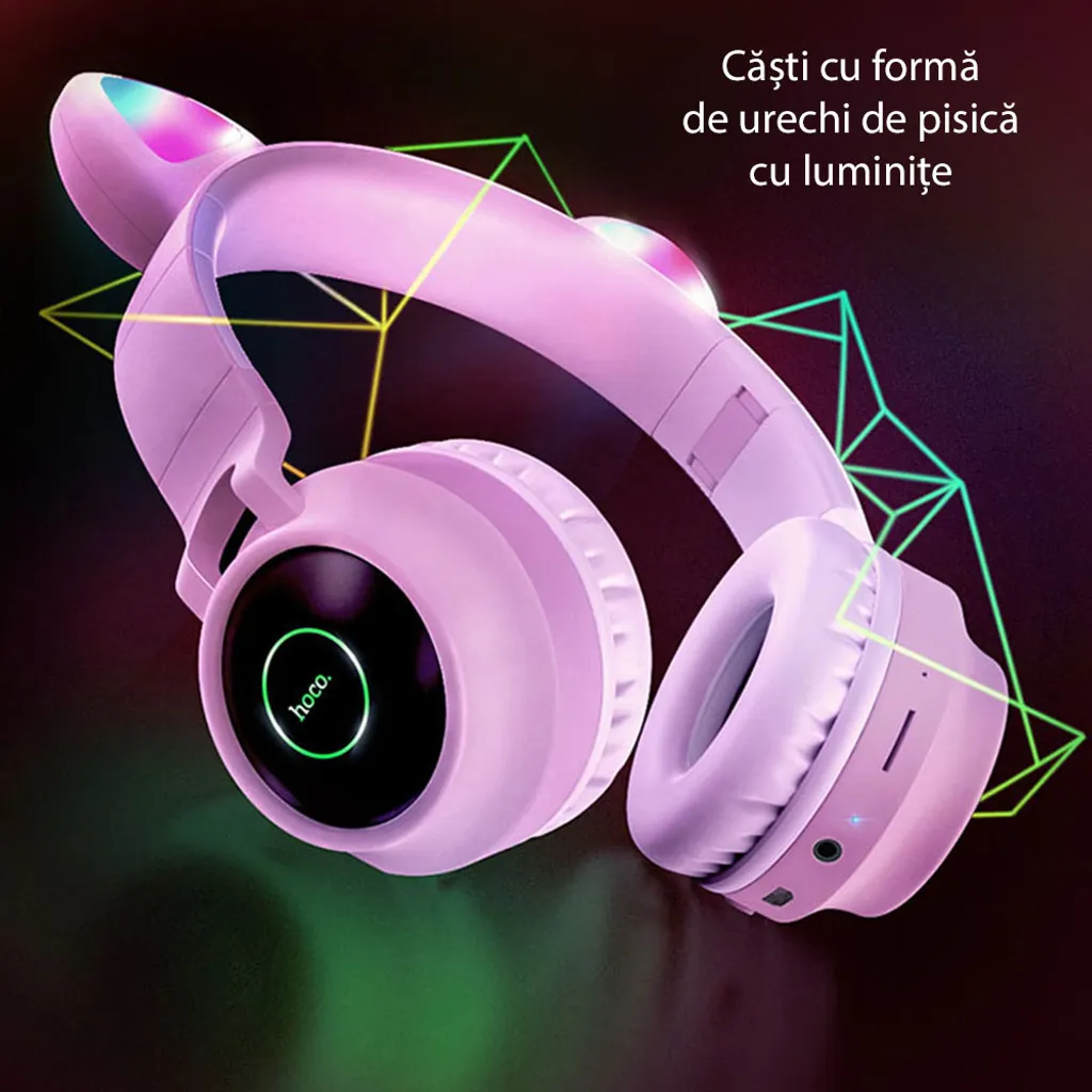 Casque Bluetooth oreilles de chat Hoco W27 gris pour enfant et ado - 7