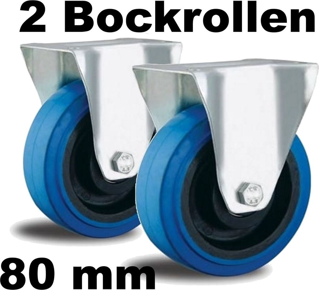 2 Bockrollen 80mm für empfindliche Güter Reifen aus Blue Wheel, Felge aus Nylon