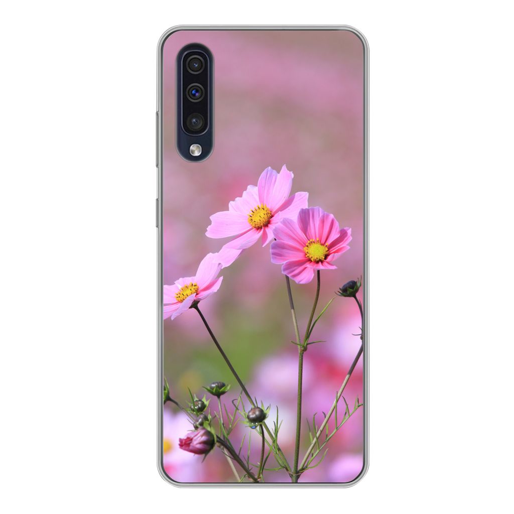 MuchoWow Handyhülle Schutzhülle Hülle für Samsung Galaxy A50 Blumen - Draußen - Rosa Silikon Softcase Handy Hülle - Mobiltelefonhülle