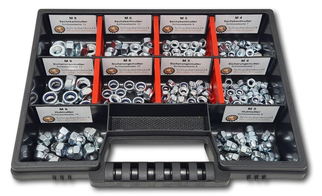Assortimento di dadi M4-M5-M6-M8, 235 pezzi. Scatola di Immagine del prodotto 