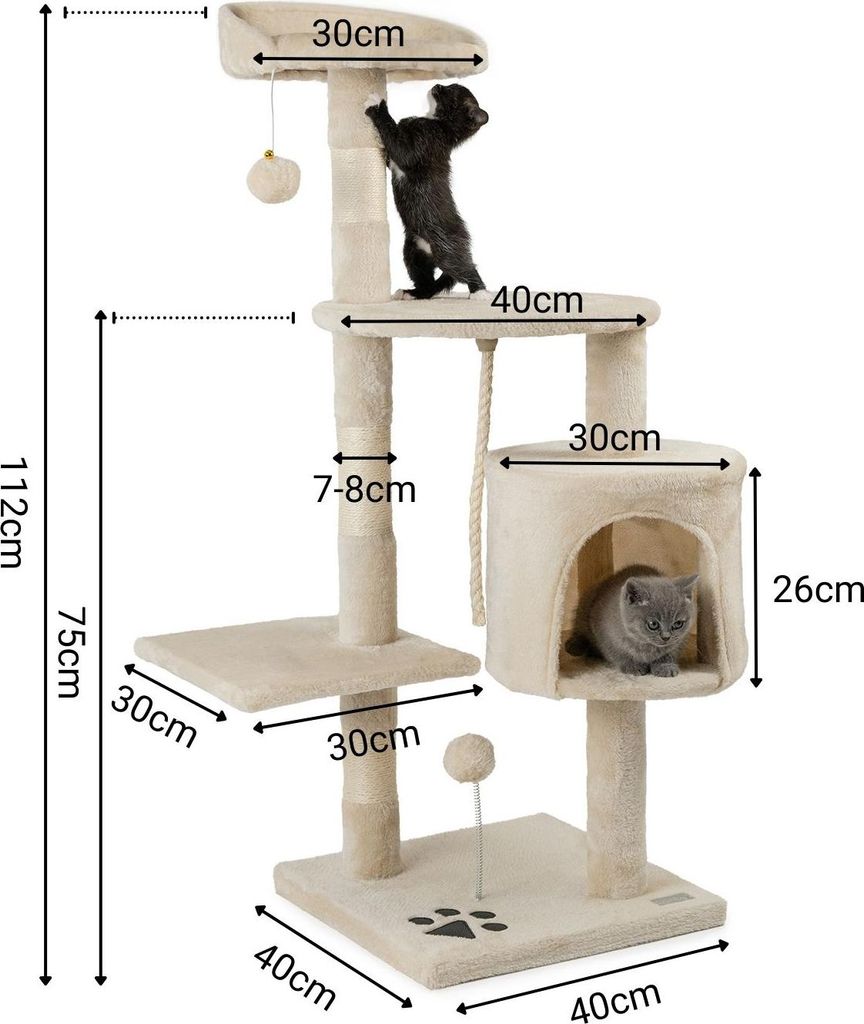 Kartonnen kraboom voor katten, 112 cm hoog, met hol, sisal Productafbeelding 
