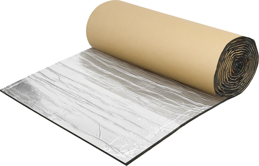 236mil 6mm 1.52sqft Auto-Schalldämmmatte aus Glasfaser-Hitzeschildmaterial Selbstklebend für Motorhaube Bootsmotorabdeckung 393,70"x19,69" Silberton