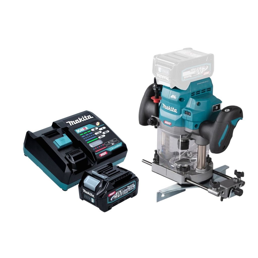 Makita RP 001 GD101 Akku Oberfräse 40 V max. 12 mm Brushless + 1x Akku 2,5 Ah + Ladegerät
