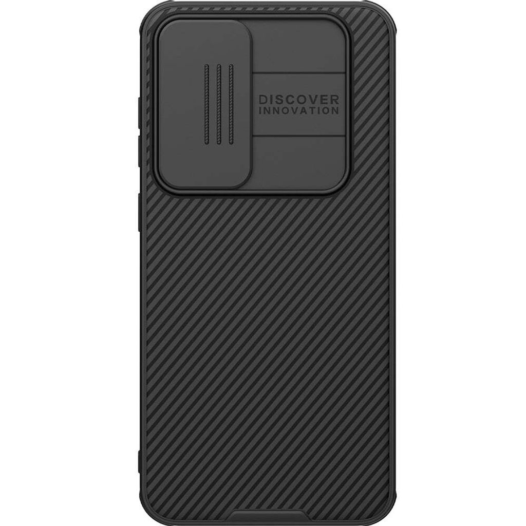A black phone case with a textured back and a camera cover.