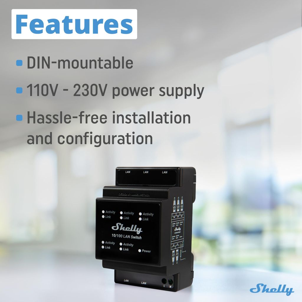 Shelly LAN-Switch für DIN-Schiene, 5 RJ45-Ports, einfache Produktbild 13