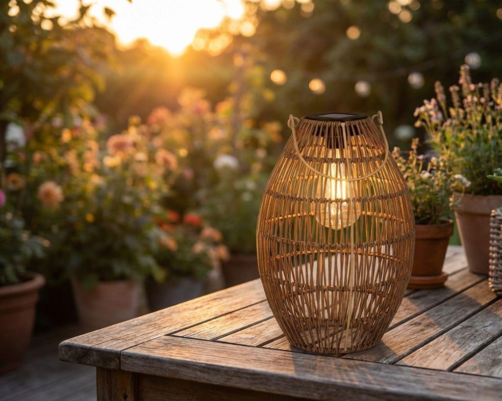 Formano Solarlaterne Außen & Balkon – Dekorative Metall-Laterne Mit Flechtoptik, Warmes LED-Licht, IP44, 17x23 Cm –