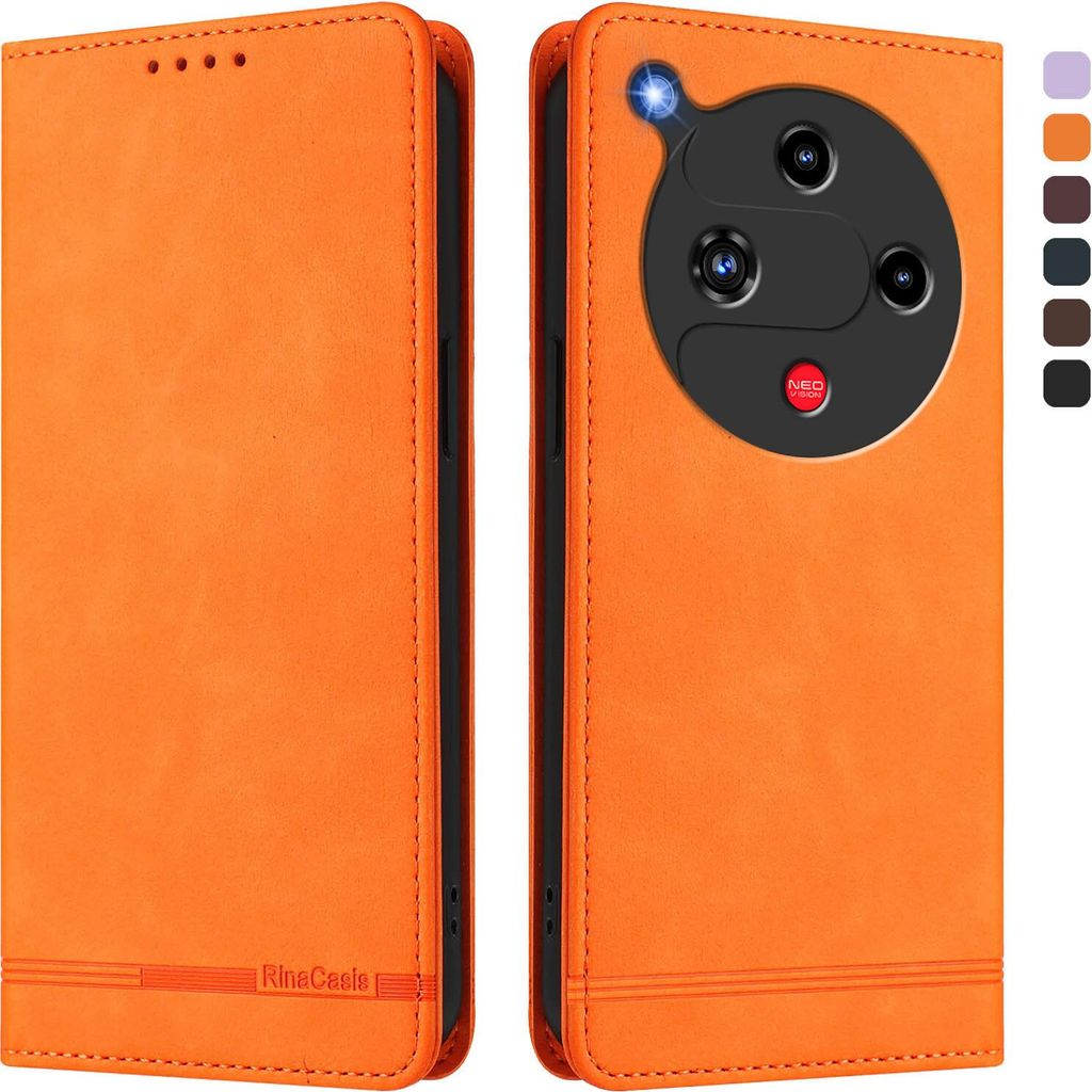 Hülle für ZTE Nubia Focus 2, Retro Kunstleder Ständer Klapphülle mit Kartenfächer und Magnetische Orange