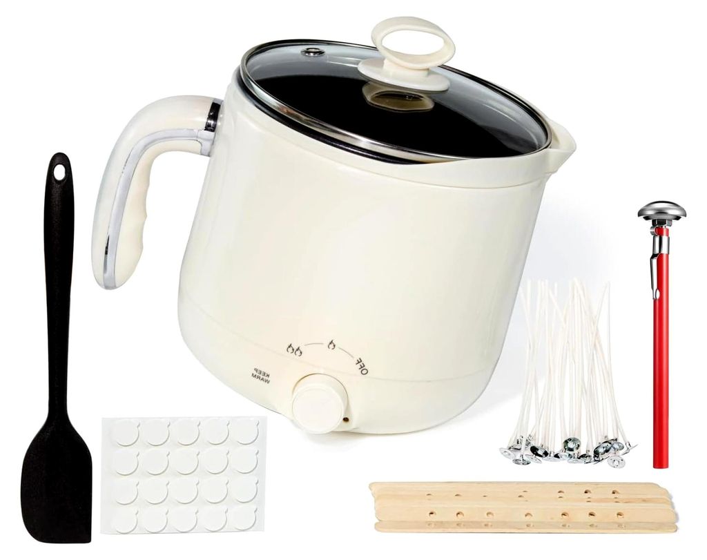 Wachsschmelzer für die Kerzenherstellung 1,8L/60oz mit Ausgießvorrichtung - Thermometer, Dochte, Dochtaufkleber, Zentriervorrichtung, Rührlöffe...